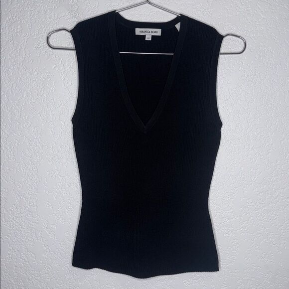 New VERONICA BEARD Sid ribbed-knit sweater top Black Sleeveless XS - Picture 2 of 12